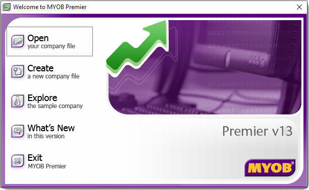 Layar Peluncuran Aplikasi MYOB Premier