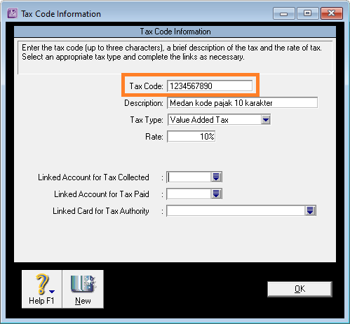 kode pajak 10 karakter di ABSS Premier