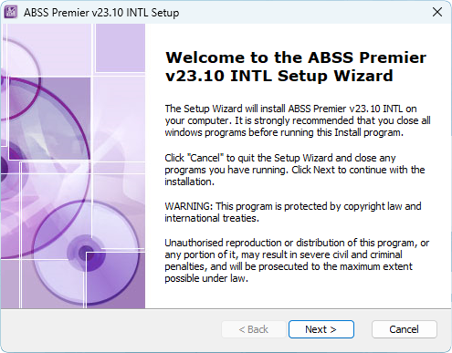 Layar Welcome Instalasi ABSS Premier